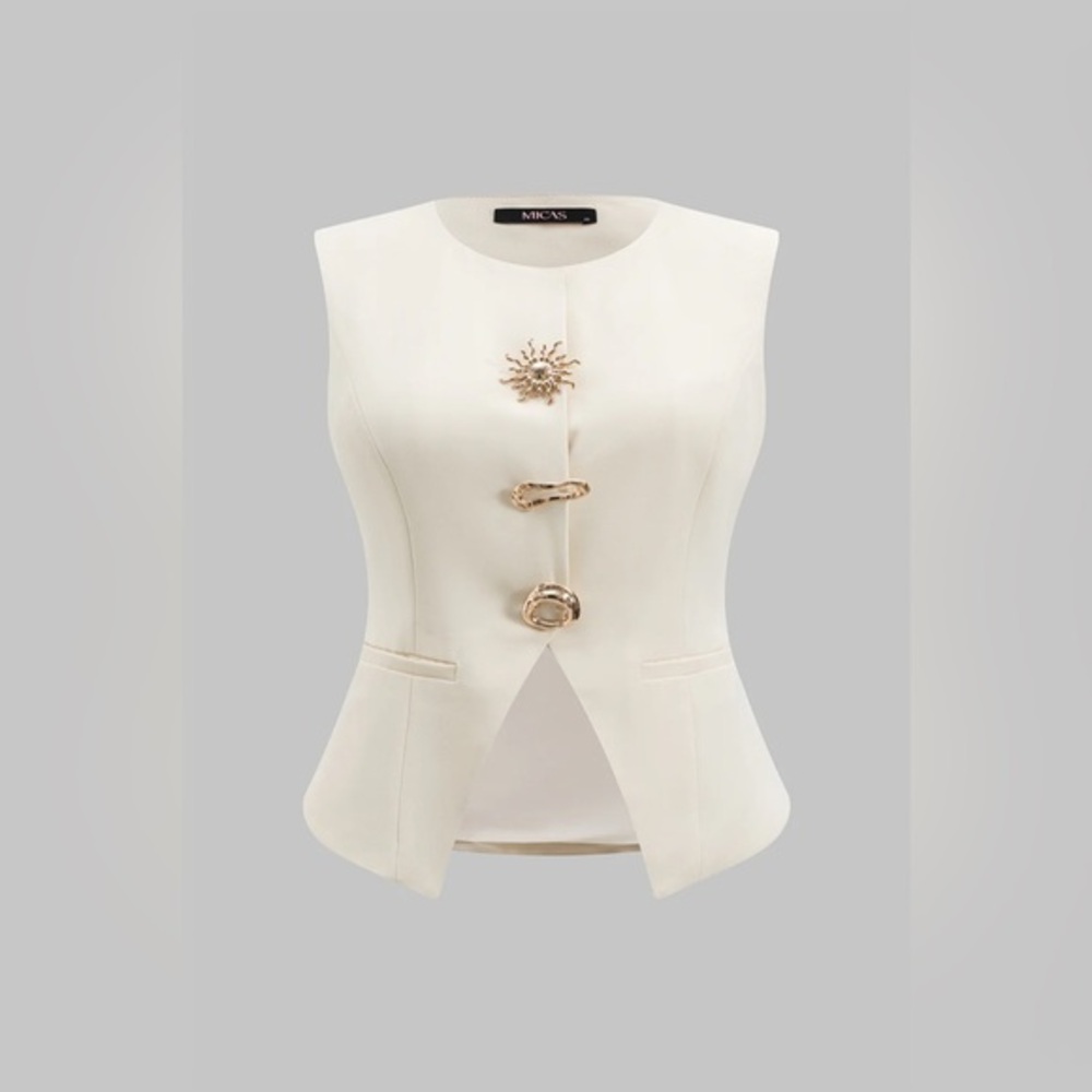 Micas Elegant Cream Sleeveless vest with Gold Accents 0XL